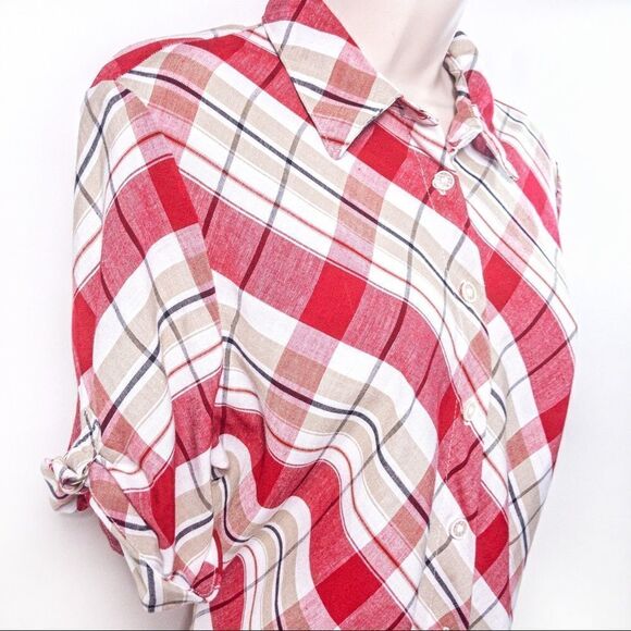 Vintage Red Plaid Blouse Sz M - Picture 4 of 12